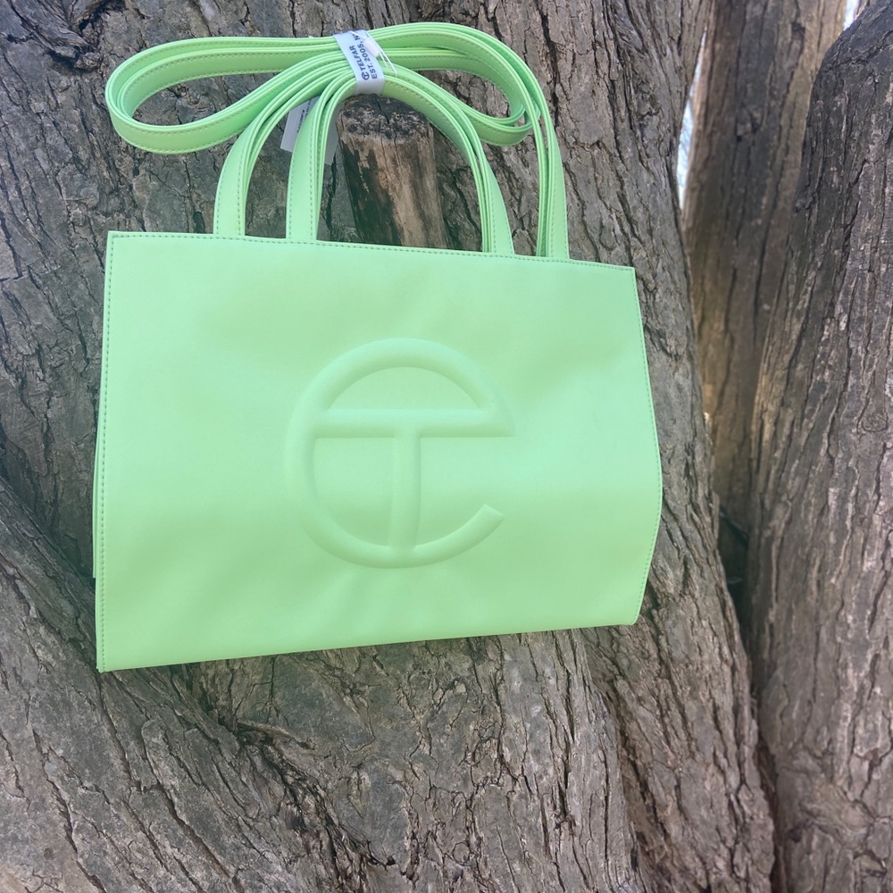 NEW Telfar Neon Green Shopping TOTE MEDIUM dust bag ALL NEW green pink & Blue - Picture 2 of 9